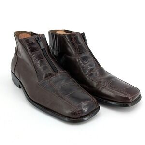 Roberto Rossi Mens 11 Dark Brown Leather Front Zip Ankle Boots Square Toe 6516